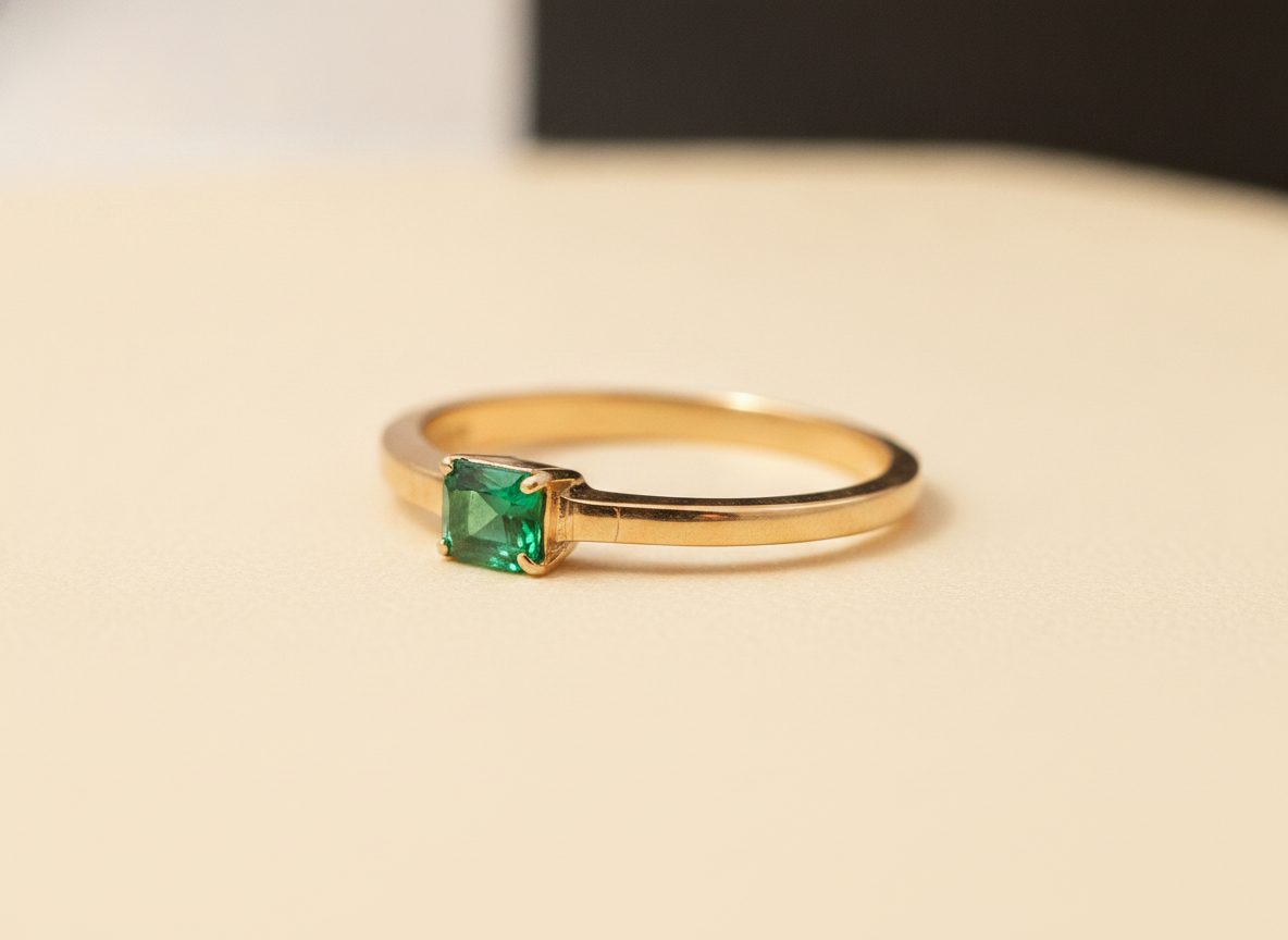 Primer plano de un anillo en oro de 18k con su gema engastada